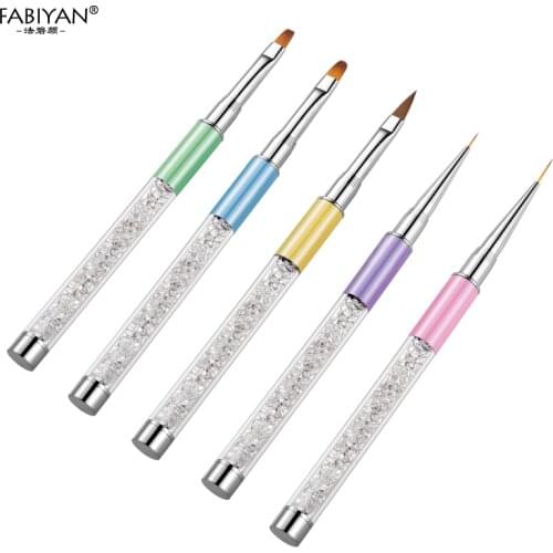 Nail Art Brush Painting Drawing Pen Design Acrylic Rhinestones Manicure Tools UV Gel Tips Polish Round Flat Crystal Liner Flower