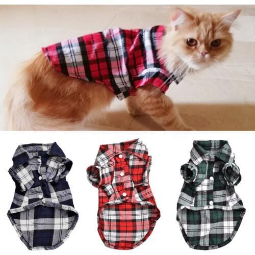 Classic Plaid Pet Cat Clothes for Cats Spring Summer Fashion Puppy Dog Cat Vest T shirt Kitty Kitten Shirts Outfits Pet Clothing