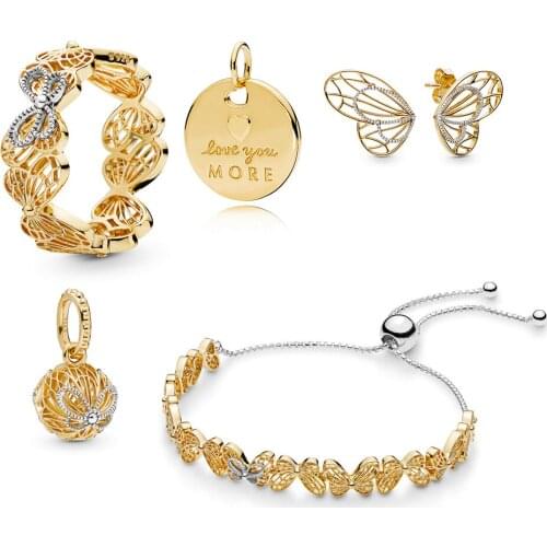 Classic High Quality New SHINE OPENWORK BUTTERFLIES Earring Pendant 925 Silver Fashion Original Women Jewelry Birthday Gift