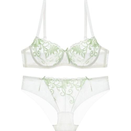 1 Set Women Sexy Bra Panty Sets Floral Lace For Women Underwear Set Large Size Underwire Push Up Transparent Sexy Lingerie