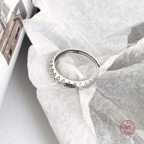 LKO Personality Vintage Geometry Diamond-Shape 925 Sterling Silver Rings For Lovers Adjustable Rings Chic Valentines Day Gifts