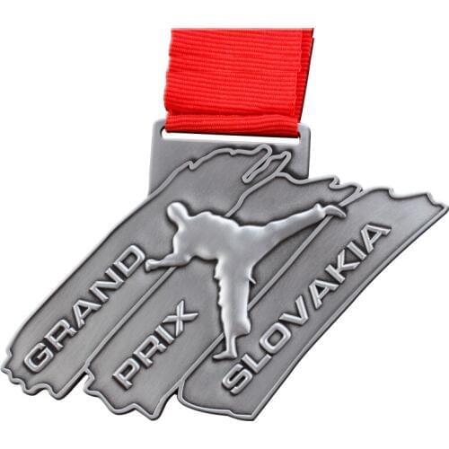 Custom Metal Award Sport Honor Medal cheap 3D medals with LOGO custom high quatity antique silver medals with red tapes