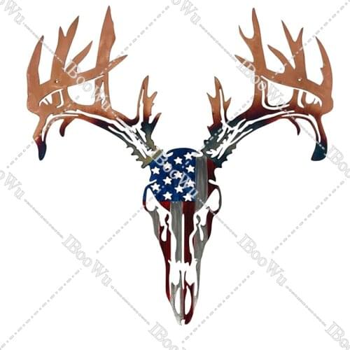 Metal Ornament "Deer Head & American flag" Oil Color Printed Poster High-end Rural Style Animal Home Wall Decoration