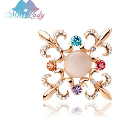 Miss Lady New 2017 Rose Gold color Zircon Crystal Luxury Opal Brooches Wholesales Fashion Jewelry for women MLY5716