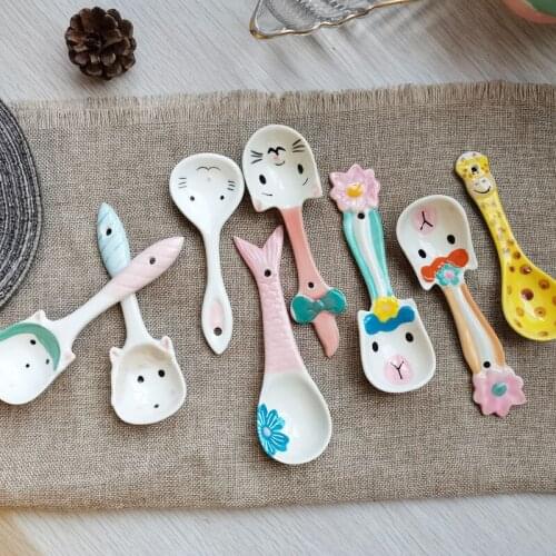 Cartoon Lovely Dessert Spoon Children Soup Ceramic Creative Stirring Spoon Family Dinner Spoon Kitchen Accessories
