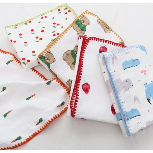 Muslin cotton 4 Layers bear lace band baby blanket newborn swaddle breathable stroller cover Bath Towel baby receiving blanket