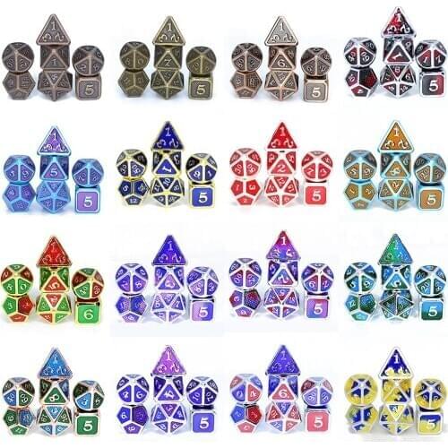 Rpg dice polyhedral set metal dnd dice game table games Zinc alloy Light Pink dices digital pattern d20 d10 d8 d12 d6