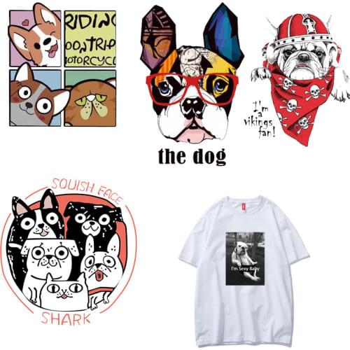 Lovely dog animals thermo stickers on clothes DIY T-shirt Badges Heat Transfer Idea Stranger Things for Applique stripes print E