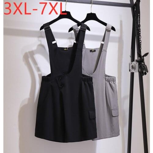New 2021 Ladies Summer Plus Size Short Jumpsuits Rompers For Women Large Casual Black Gray Pocket Jumpsuits 3XL 4XL 5XL 6XL 7XL