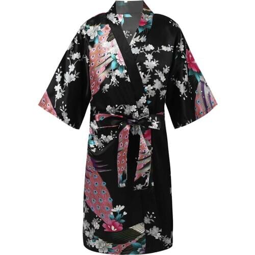 New Kids Robes Peacock Flower Printed Children Nightgown Sleepwear Girls Faux Satin Kimono Robe Bathrobe For Spa Party Wedding