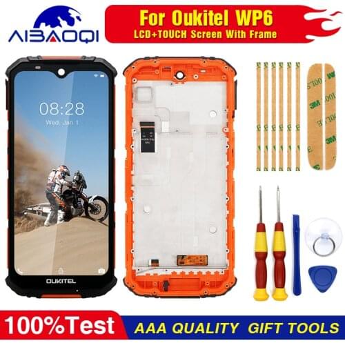 New original Touch Screen LCD Display For Oukitel WP6 Digitizer Assembly With Frame Replacement Parts+Disassemble Tool