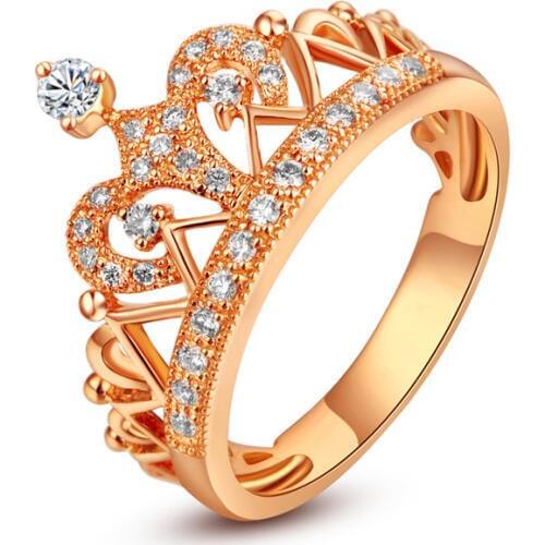 Solid 925 Sterling Silver Ring YELLOW Gold Color Stunning Crown Diamond Diamond Ring Micro-paved Luxury Quality Ring