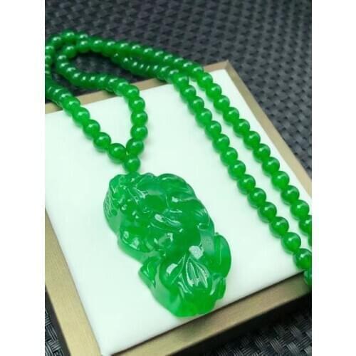 Excellent Myanmar Jade Pendant Sold Pi Xiu Beast Amulet Lucky Talisman Mala Bead Hanging Necklace