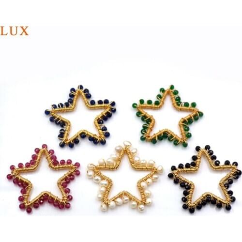 Star handmade wire wrap pendant gold-plated charm paved with multicolor stone Artisan necklace Anniversa jewelry for DIY