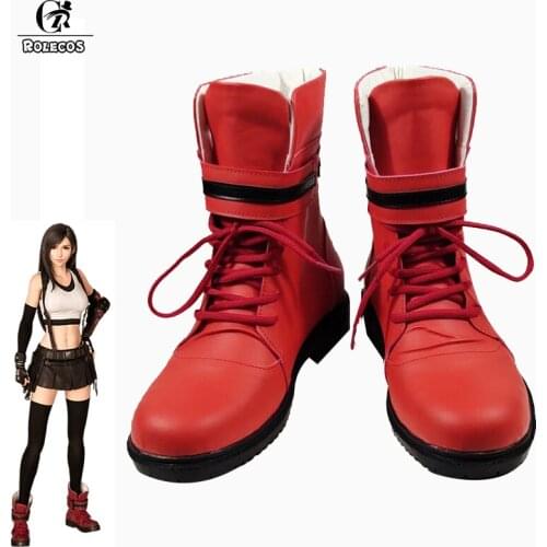 ROLECOS Game FF VII Remake Tifa Cosplay Shoes Women Red Boots FF7 Remake Tifa Lockhart Cosplay Shoes Outdoor Hiking
