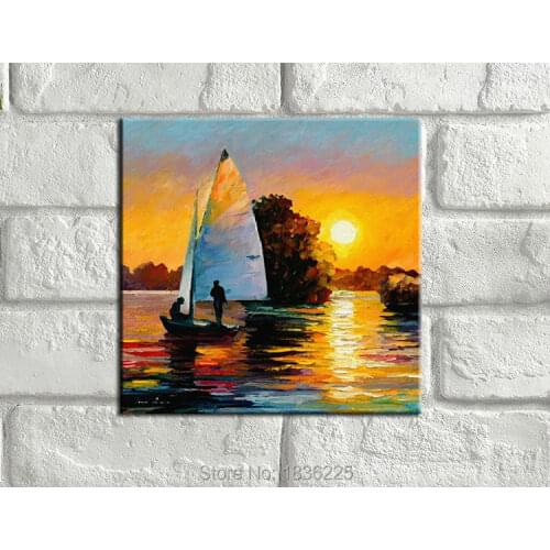 Hand painted abstract wall art seascapes abstract boat painting sea and boat oil painting sunset oil painting on canvas