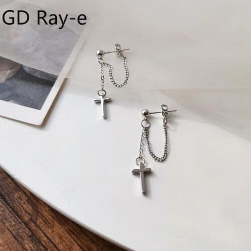 New Fashion Hip Hop Punk Cool Simple Creative Chain Tassel With Cross Drop Earrings 2574