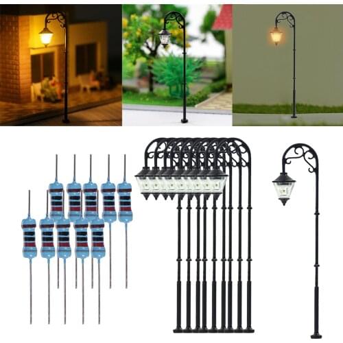 10pcs 1:87 HO Scale Retro Model Street Lamp Layout Lamppost Garden Landscape Light Railway Train Lamp Micro Landscape Decor