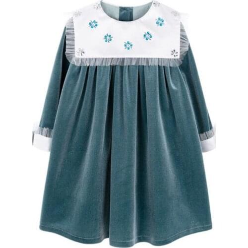 Baby girl vintage velvet diamond princess dress kids casual mesh sttiching long sleeve birthday party dress a-line