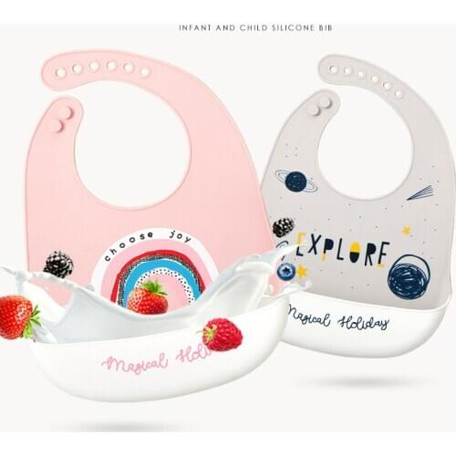 Waterproof Silicone Kids Baby Girl Boy Bibs Cute Cartoon Print Baby Bibs Toddler Baby Feeding Stuff Accessories Adjustable Bib