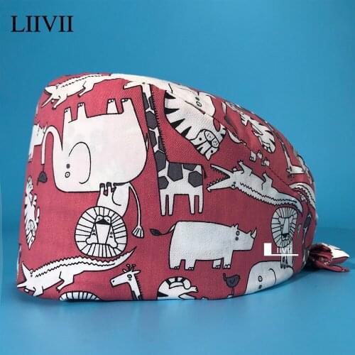High quality cute cartoon printing nursing caps men and women adjustable beauty salon spa pet clinic nurse hats Health care cap