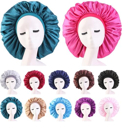 Women Satin Sleep Night Chemo Cap Solid Color Stretch Hair Care Hat Turban Bonnet Headscarf Skullies Wide Elastic Band Headwear