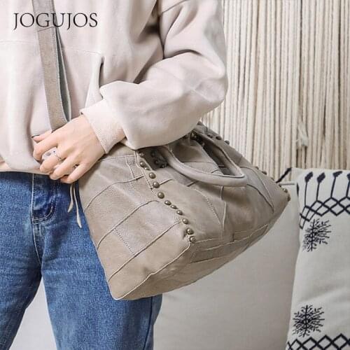 Classic Rivet The Large Capacity To Retro Fashion Genuine Leather Women Handbag High Quality Luxury Lady Shoulder Bags