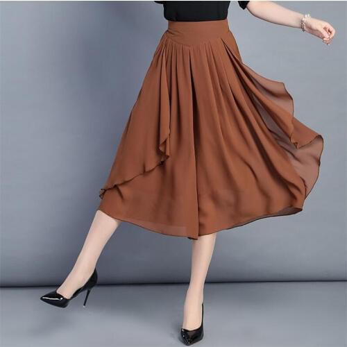 2019 Summer Women High Waist Chiffon Skirt Pants Casual Vintage Female Wide Leg Pants Loose Fashion Pants Plus Size 4XL 5XL 6XL