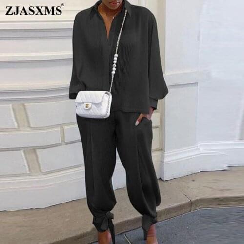 2021 Autumn Pure Screw Thread Women Sets Clothes Spring Turn-down Collar Button Blouse Pullover and Long Pants Suit Casual 2pcs