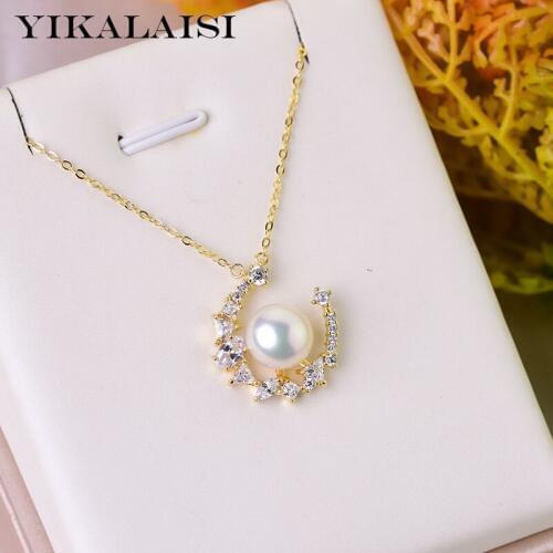 YIKALAISI 925 Sterling Silver Natural Freshwater Pearl Pendants Jewlery For Women 9-10mm Pearl size White Pink Purple Black