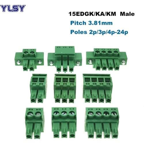 10Pcs Pitch 3.81mm Male Pluggable PCB Screw Terminal Block Connector 15EDGK/KA/KM Bornier 2/3/4/5/6/7/8/9/10P Morsettiera