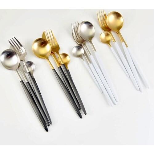 24Pcs/set Dinnerware Set 304 Stainless Steel Black Gold Cutlery Set Knife Fork Set Flatware Tableware Silverware Drop Shipping