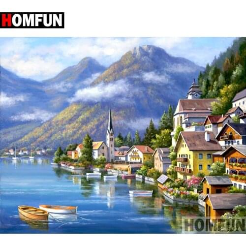 HOMFUN Full Square/Round Drill 5D DIY Diamond Painting "House landscape" Embroidery Cross Stitch 3D Home Decor A10513