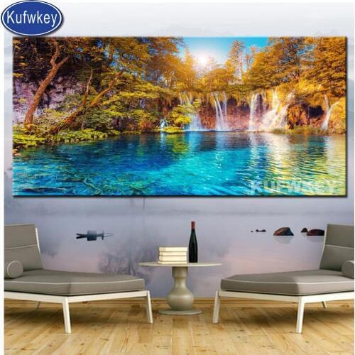 Large Size Full drill square round Diamond Embroidery Waterfall 5d DIY Diamond Painting Cross Stitch Diamond Mosaic home decor