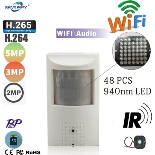Geniuspy WIFI TF Slot 2MP 3MP 5MP 2560x1920 PIR Style Indoor Onvif Wireless IP Camera Invisible 940nm IR LED Built-in MIC camhi