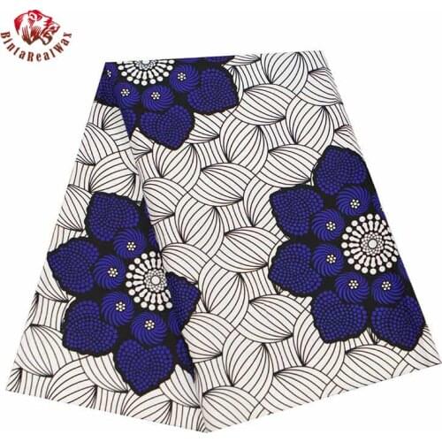 Ankara Fabric Africa Polyester Print Blue Flower African BintaRealWax High Quality 6 yards/lot African Fabric for Dress FP6343
