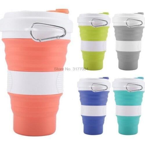 DHL 50pcs 550ml Folding Silicone 5 color Portable Silicone Telescopic Drinking Collapsible Coffee Cup Folding Silicon Cup