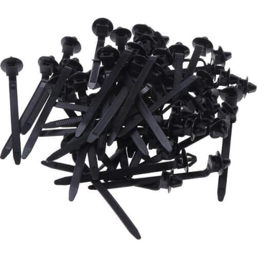 50 Pcs Nylon Black Car Cable Strap Push Mount Wire Tie Retainer Clip Clamp