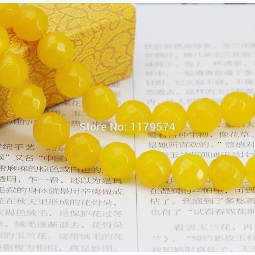 Hot 10mm Faceted beads Stone Yellow Chalcedony Accessories Crafts Loose Beads Jewelry Making Design Women Girls Gifts
