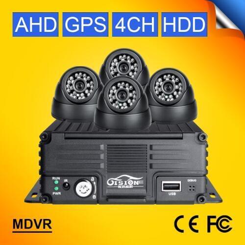 GPS HDD Hard Disk H.264 4CH 720P AHD Mobile Video Dvr Recorder Kits 4Pcs Indoor Night Vision Bus Taxi Camera Car Dvr G-sensor