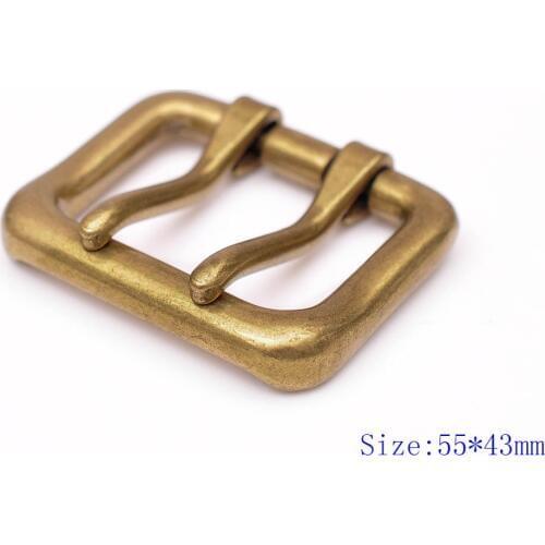 55*43MM Men Solid Brass Double Tongue Pin Prong DIY Metal Belt Buckle Fits 40MM Straps