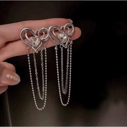 Long tassel peach heart earrings 2021 new trendy temperament exquisite niche design earrings Women jewelry Fashion Stud Earrings