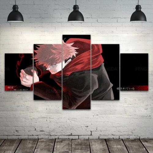 Home Decor Wall Art Jujutsu Kaisen Canvas Painting 5 Panel Japan Animation Itadori Yuji Poster HD Prints Modular Frame Pictures