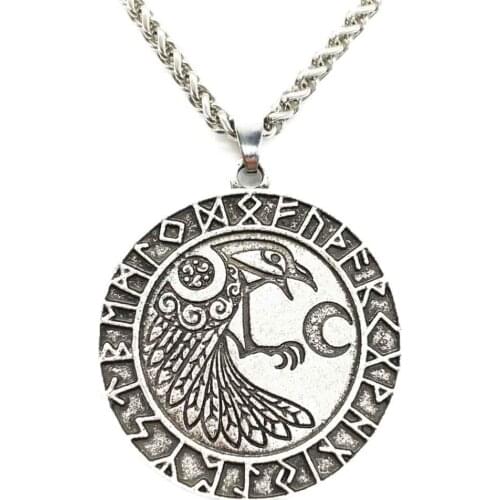 Nostalgia Odin Raven Amulet Norse Runes Pagan Moon Talisman Jewelery Viking Pendants Necklaces Drop shipping