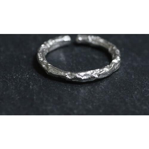 New Retro 925 Sterling Silver Ring Handmade Irregular Faceted Shiny Face Mens And Womens Ring Opening Adjustment Fresh Wind