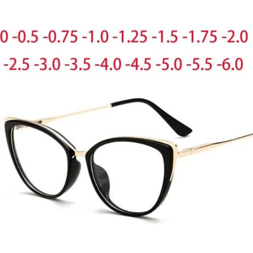 Cat Eye Spectacle Women Transparent Frame Optical Eyewear Myopia Glasses Diopter 0 -0.5 -0.75 -1.0 -2.0 -2.5 -3.0 To -6.0