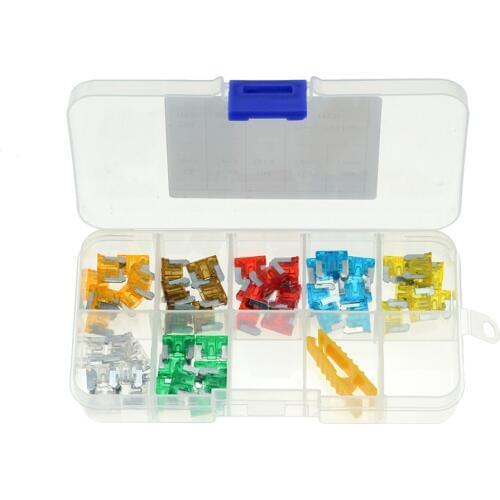 50pcs/lot Car Truck Micro Blade Fuses 5A 7.5A 10A 15A 20A 25A 30A AMP Plastic Box Assortment with Clip