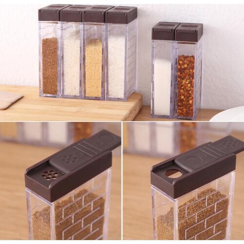 6 in 1 Spice Salt Sugar Jar Transparent Seasoning Storage Box Kitchen Container
