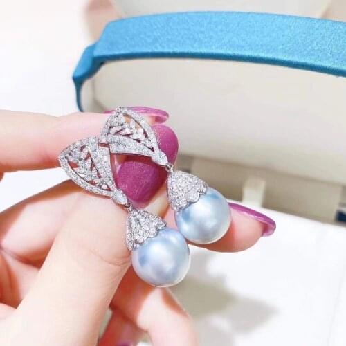 M126 Pearl Earrings Fine Jewelry 925 Sterling Silver Oval 10-11mm Nature Fresh Water White Pearls Drop Dangle Earrings Present