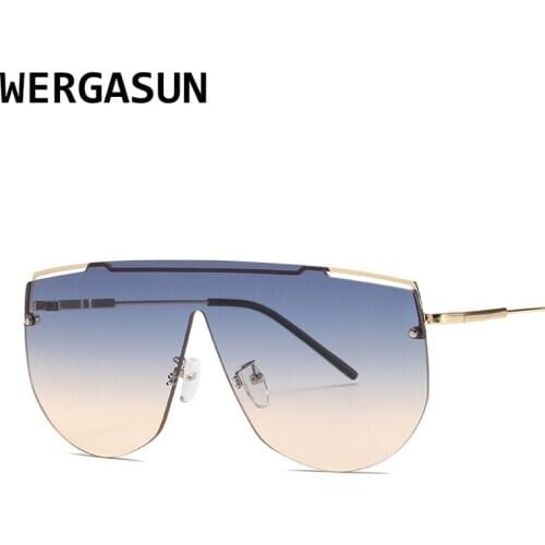 WERGASUN New Sunglasses Women Fashion Oversized Metal Frame Vintage Glasses Men Shades Retro Gradient Colors Oculos UV400